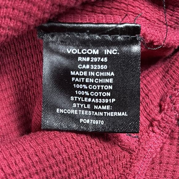Volcom Embrace Change Mens Thermal Waffle Crew Neck Long Sleeve Shirt Medium Red - Picture 9 of 10